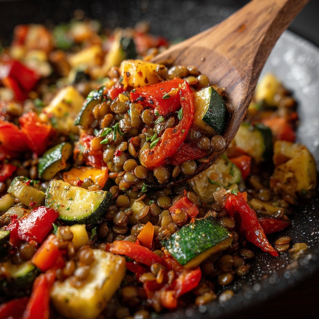 Roasted Veggie Lentil Skillet