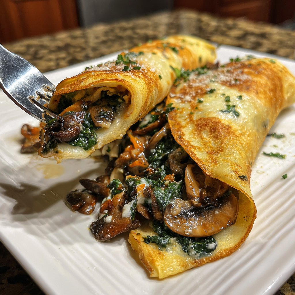 Spinach and Mushroom Stuffed Crepes