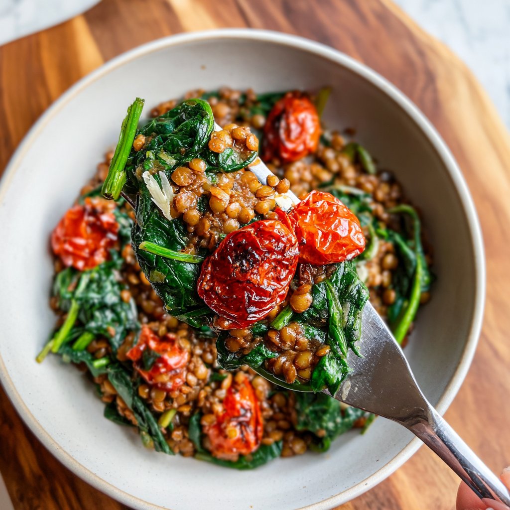 Healthy Lunch Spinach Lentil Grain Bowl